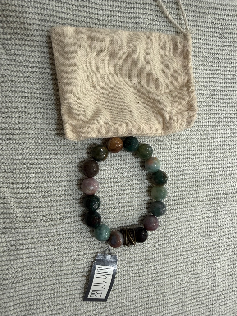 Mud Pie Multicolor Bead Stretch Bracelet - Green, Brown, Pink